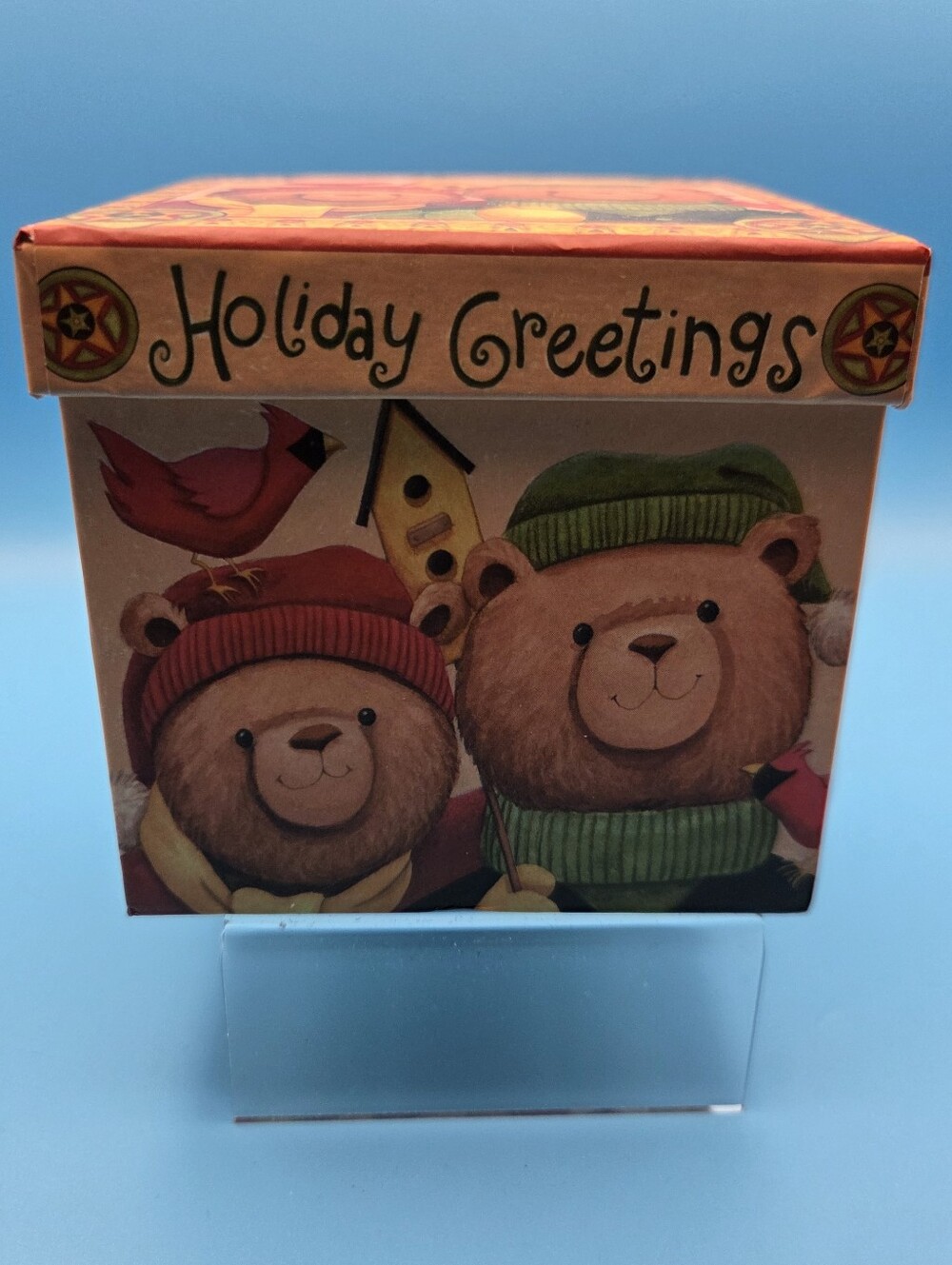 Vintage Style Bear Christmas Decorative Box - Sturdy Chipboard 3.75" Square NWOT